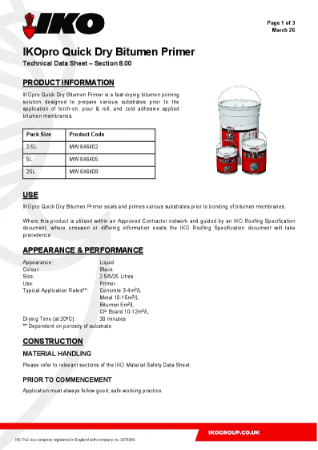 Technical Data Sheet (TDS) - IKOpro Quick Dry Bitumen Primer