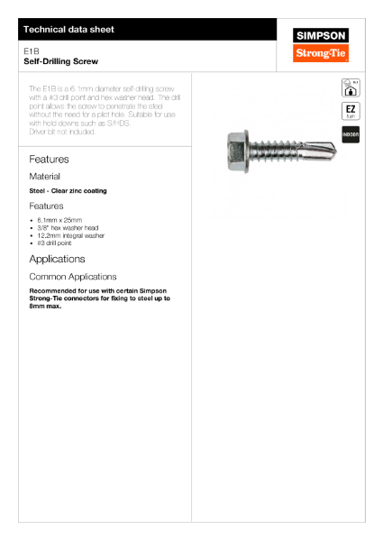 E1B: Self-Drilling Screw Technical Data Sheet