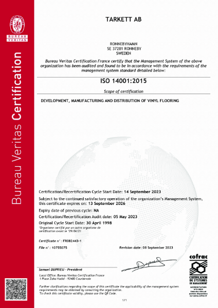 ISO14001 - Tarkett HO Vinyl - Ronneby