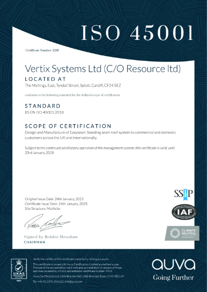 Vertix Systems ISO 45001 Certificate