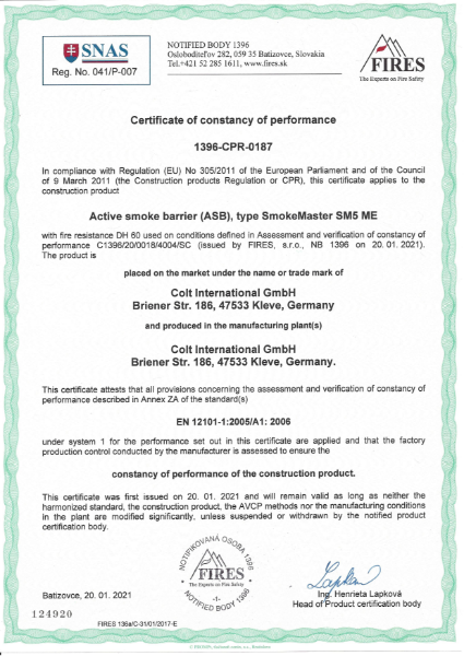 Certificate of constancy of performance