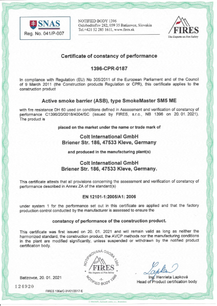 Certificate of constancy of performance 