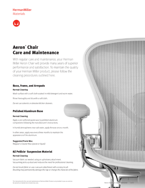 Aeron Chair - Care & Maintenance Guide