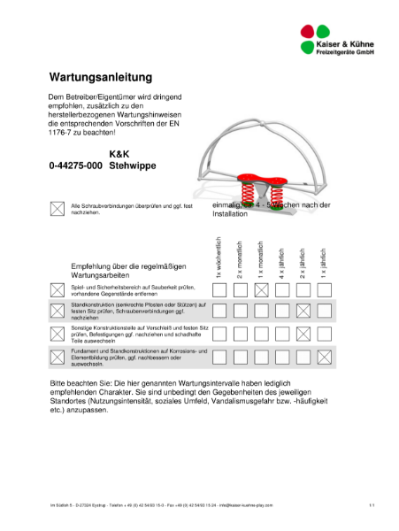 Standing Seesaw Maintenance Instructions