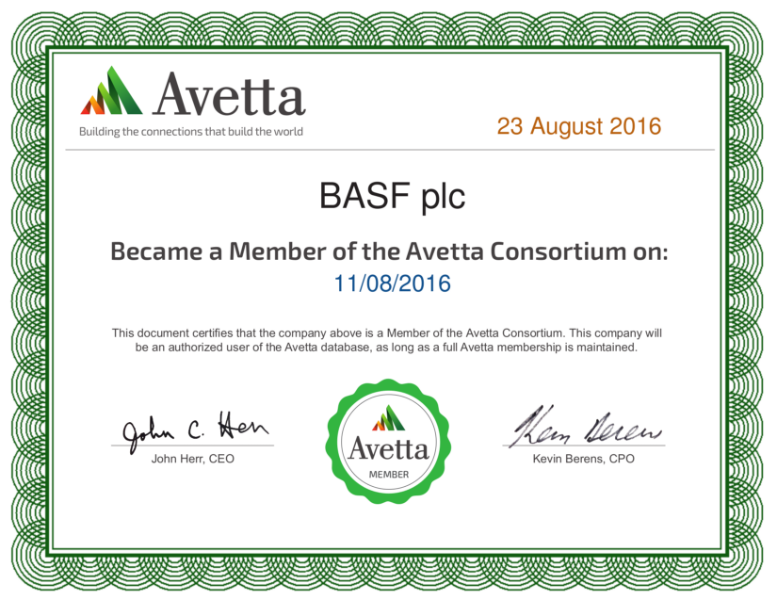 Avetta Consortium Certificate