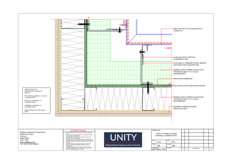 Unity A2 PS-05 Internal Corner Technical Drawing