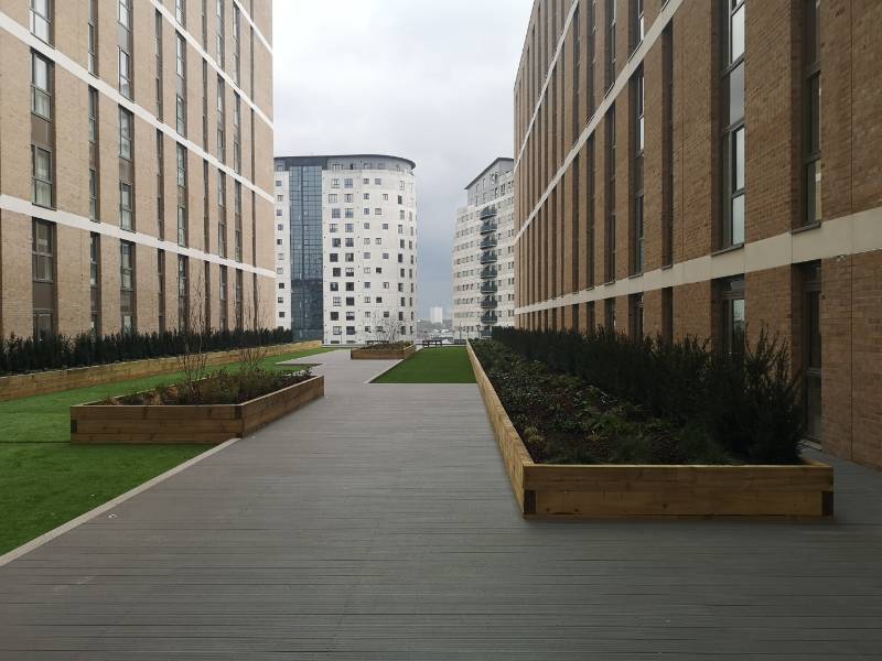 Spitfire Homes Head Office - using Saige Solid Grey Decking & Subframe System