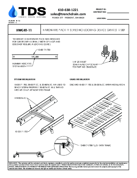 Trench•Era No Locking Device Grates Hardware Pack 17.00" - HWGRT-11