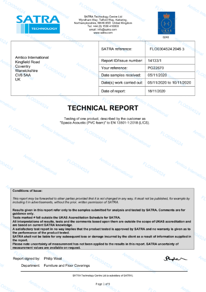 Spacia Acoustic LVT Fire Certificate 