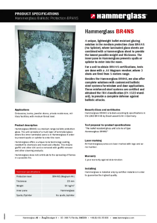 Product leaflet Bulletproof Glasses BR4-NS