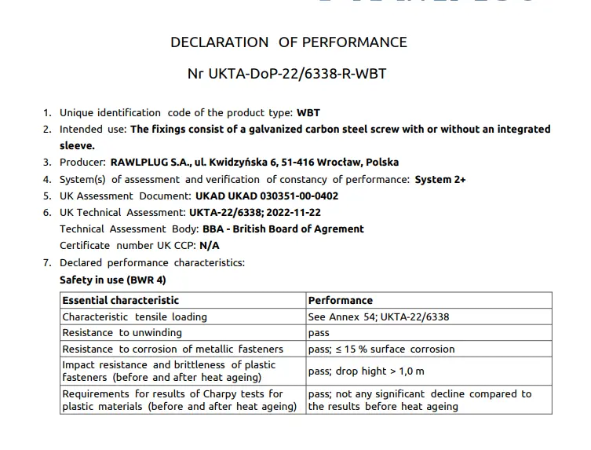 DECLARATION OF PERFOMANCE R-WBT