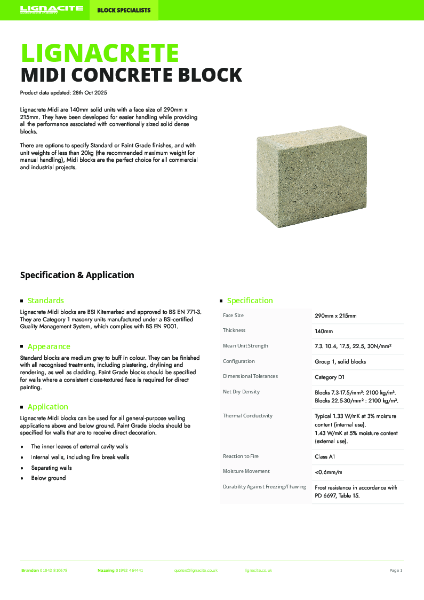 Lignacrete Midi Datasheet