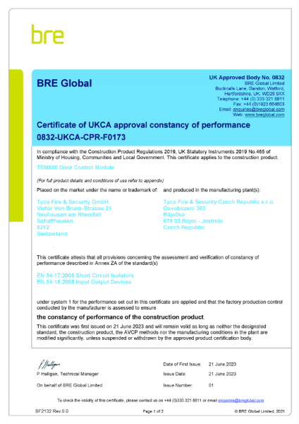 Certificate of constancy of performance