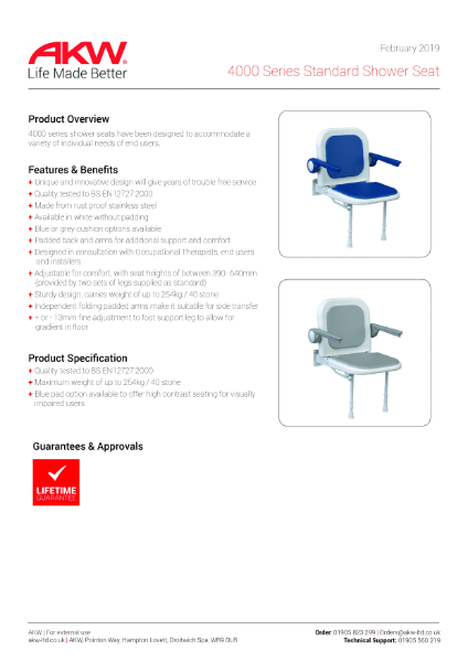 4000 Series Standard Shower Seat