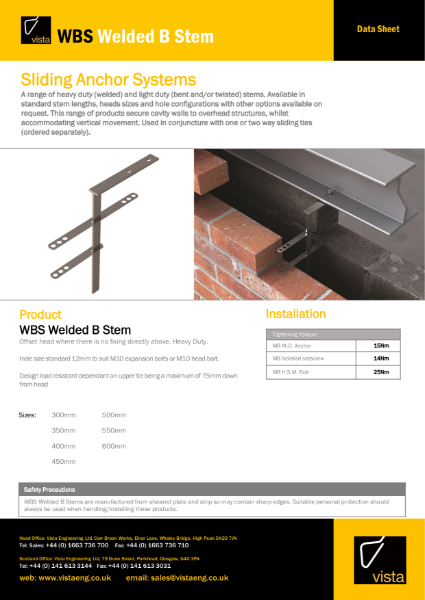 WBS Welded B Stem Data Sheet