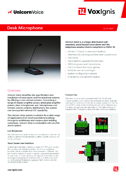 VIUV-DMC Desk Microphone Datasheet