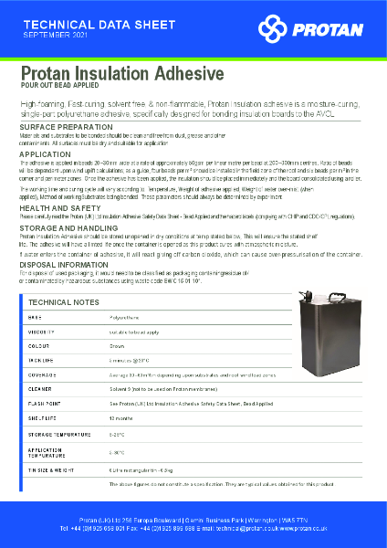 Protan (UK) Ltd Insulation Adhesive Technical Data Sheet, Bead Applied