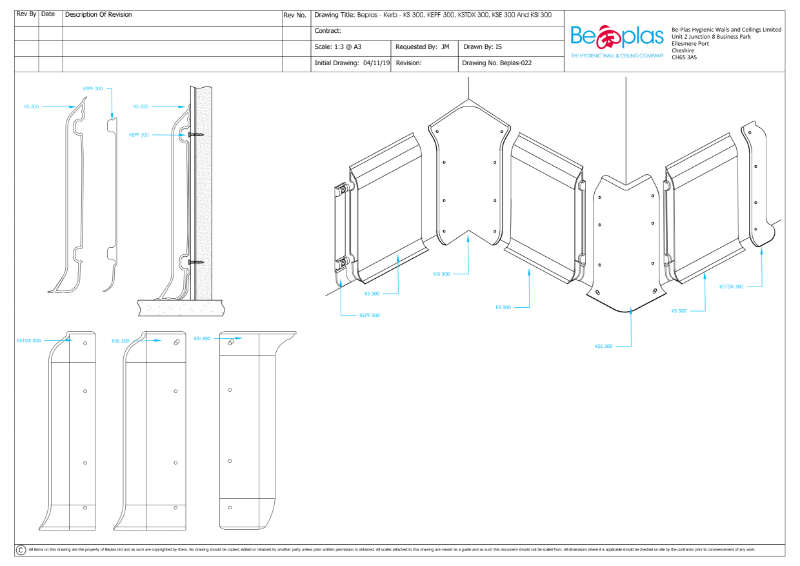 Beplas Elite PVC 300mm Kerb detail drawing