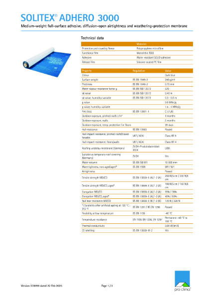 Solitex Adhero 3000 Technical datasheet