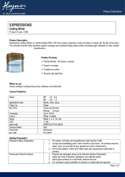 Expressions Ceiling Product Data Sheet