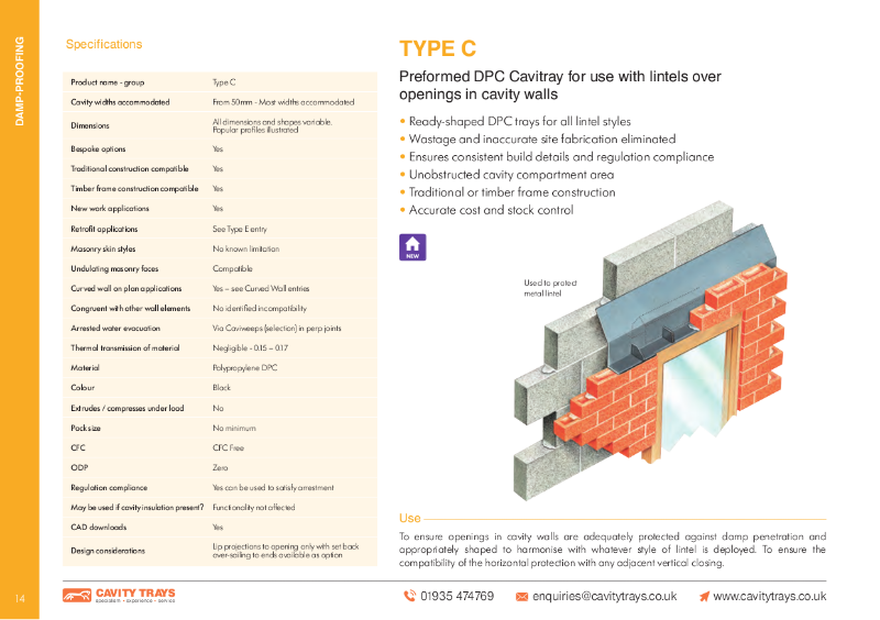Cavity Trays Ltd Type C cavity tray for common openings and lintels