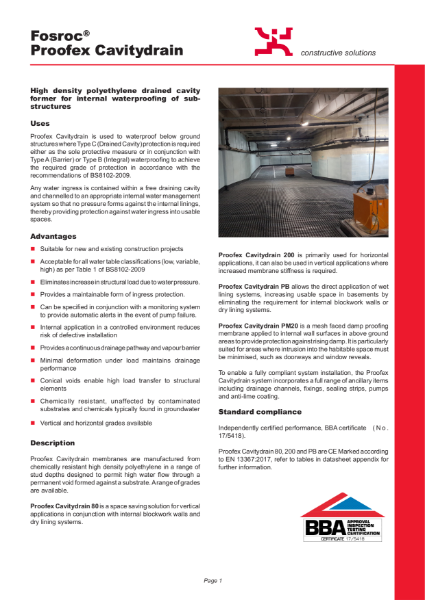 Proofex Cavitydrain Technical Datasheet