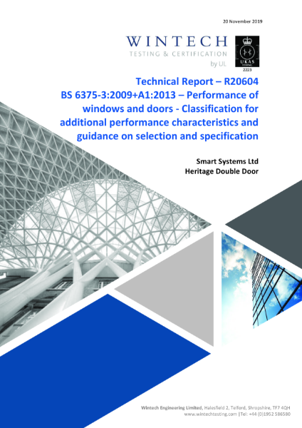 [Alitherm Heritage Door] [WINTECH R20604] BS6375-3 Additional characteristics