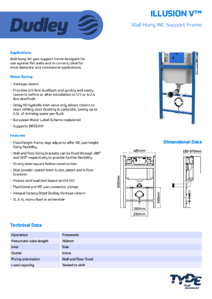 Illusion V wall-hung WC pan support frame