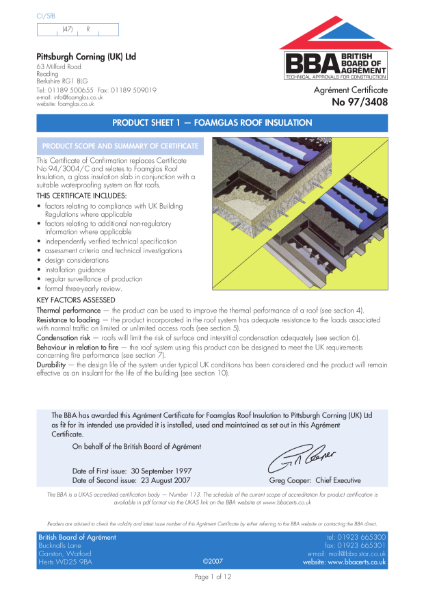 97/3408 Foamglas roof insulation