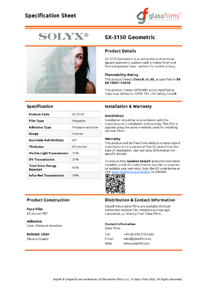 SX-3150 Geometric Specification Sheet