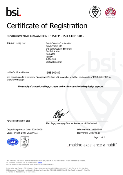 Ecophon Certificate ISO 1400.2015 2022