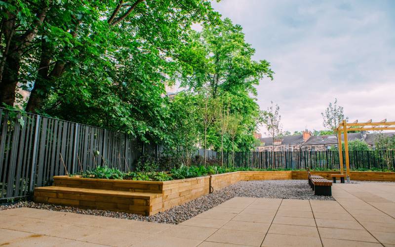 Courtyard planters at One Hyndland Avenue, Glasgow