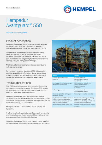 Avantguard 550 Product Information Sheet
