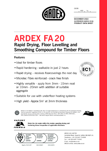 ARDEX FA 20 Datasheet