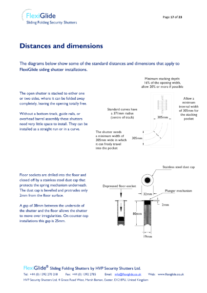 Flexiglide sliding shutters - Distances & dimensions