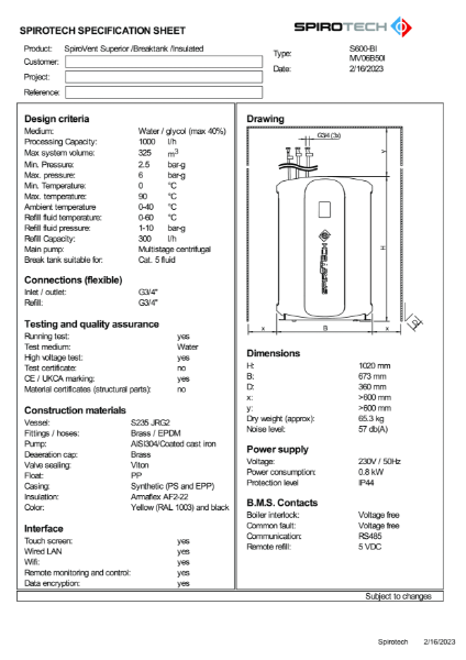 S600BI MV06B50I Insulated Vacuum Degasser Breaktank Superior