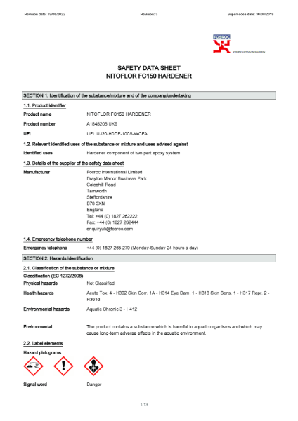 Nitoflor FC150 Hardener Safety Datasheet