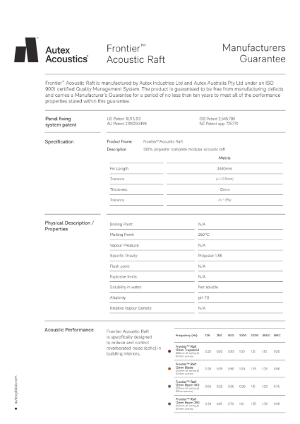 Frontier Raft Manufacturers Warranty