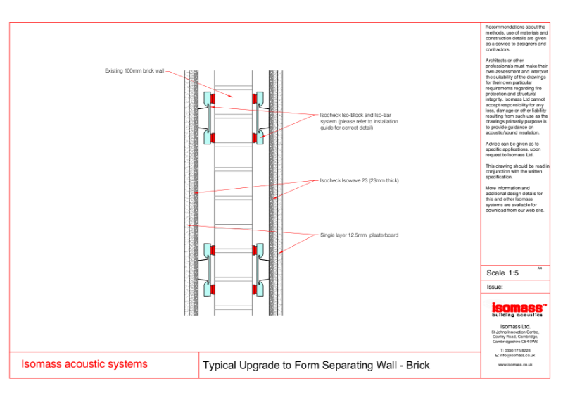 Typical Upgrade to form Separating Wall - Brick - Isowave 23