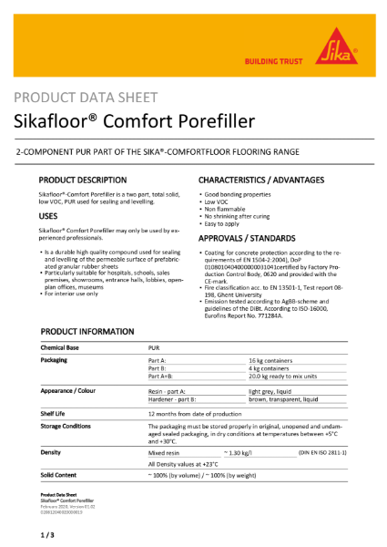 Product Data Sheet - Sikafloor ComfortPorefiller