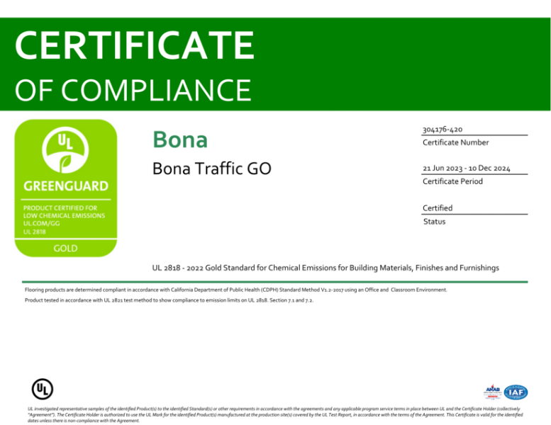 Bona Traffic Go - Greenguard Gold Certificate