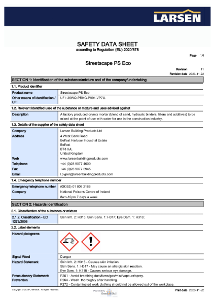 MSDS - PS Eco BS 7533 Bonding Mortar
