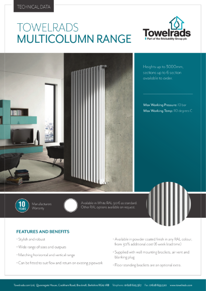 Towelrads Multi Column Radiator Product Data Sheet