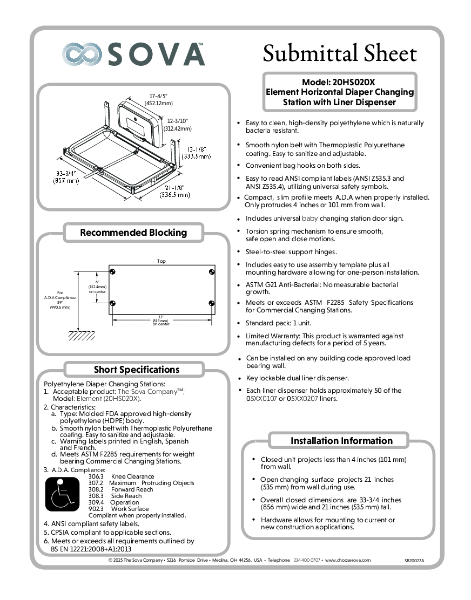 Element Horizontal Changing Station Submittal Steel with Liner Dispenser