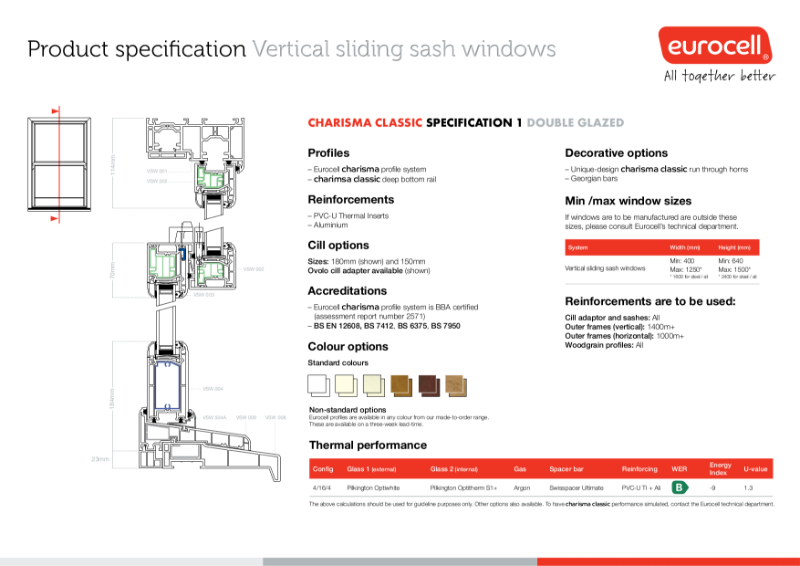 Charisma Vertical Slider Windows Classic Thermal Inserts Product Specification