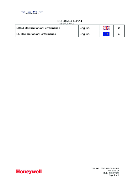 Honeywell Gent S3-S-W & S3-S-R EN54 Declaration of Performance