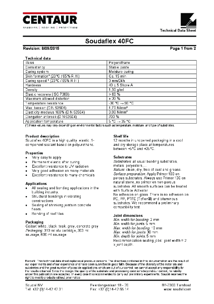 Centech PU Sealant TDS