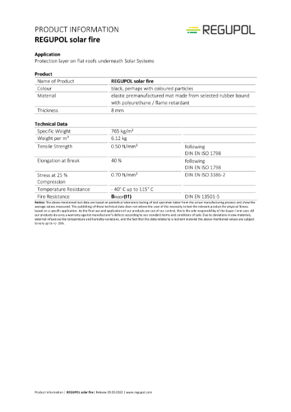 Regupol Solar Fire 8 mm Data Sheet