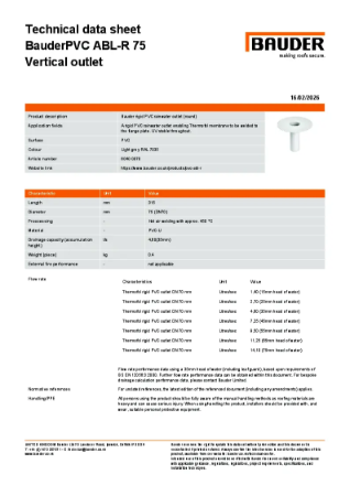 BauderPVC ABL-R 75 Vertical outlet