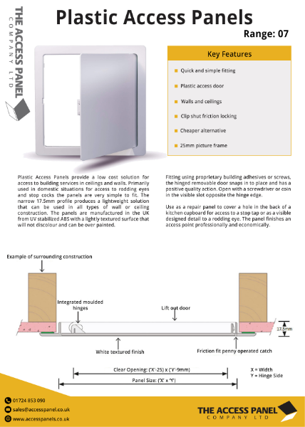 Plastic Access Panel Data Sheet